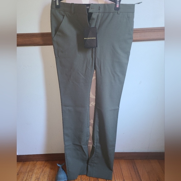 Authentic Balenciaga Dress Pants Slacks Women's Size 6 Olive Green New With Tag - Picture 1 of 13